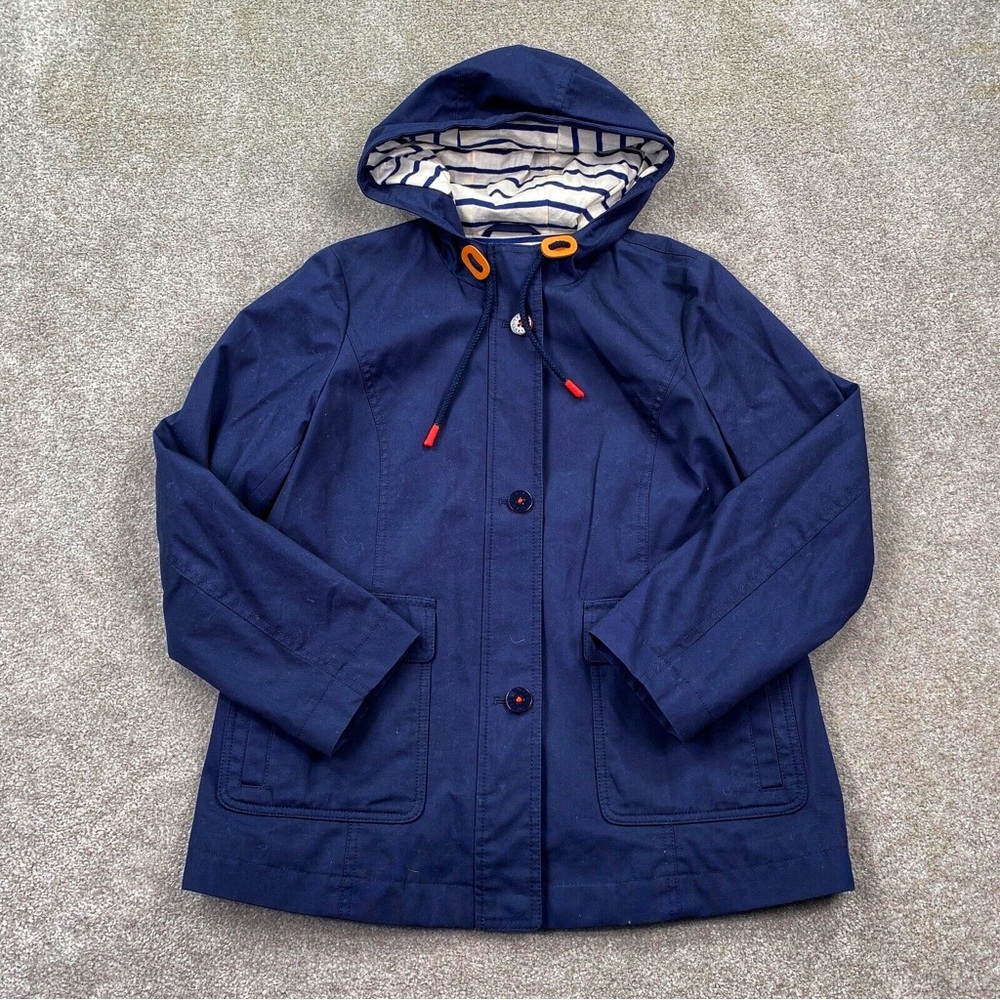 Talbots Navy Hooded Jacket with Striped Lining Size S